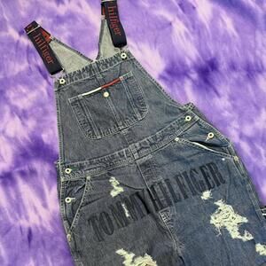 Vtg y2k Tommy Hilfiger denim overalls with distress detail